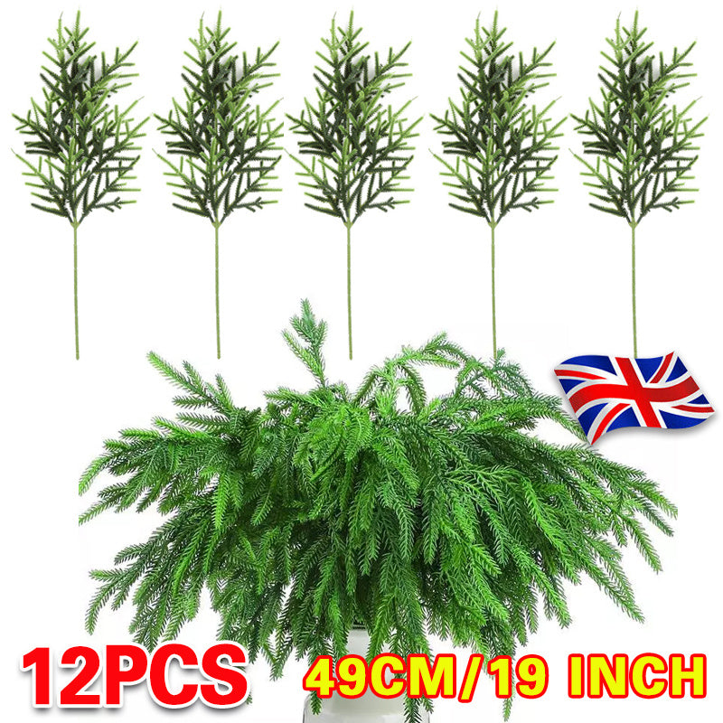 12pc Artificial Norfolk Pine Branches Pine Needle Branch For Christmas Decor