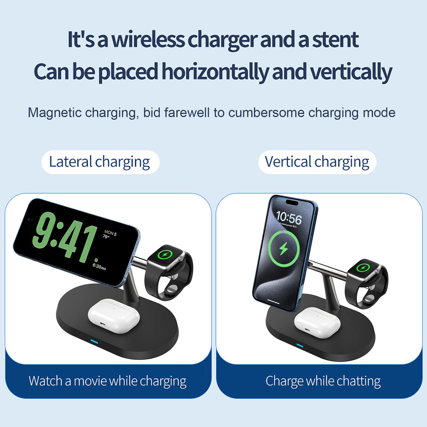 3in1 Magnetic Wireless Charger Stand For IWatch AirPod 15 14 13 16