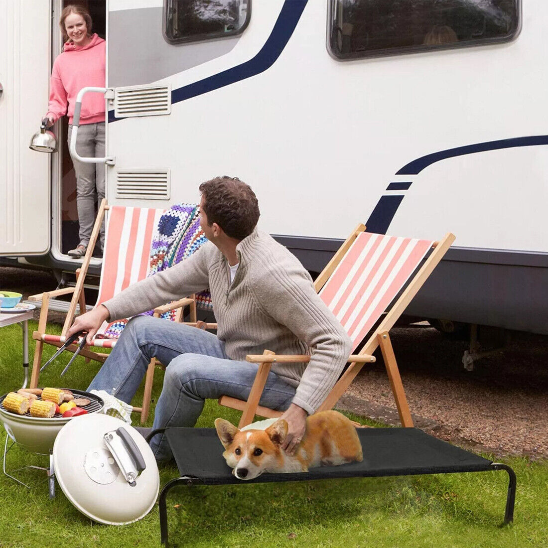 Elevated Dog Bed Pet Cat Mesh Camping Cot Indoor Outdoor UK