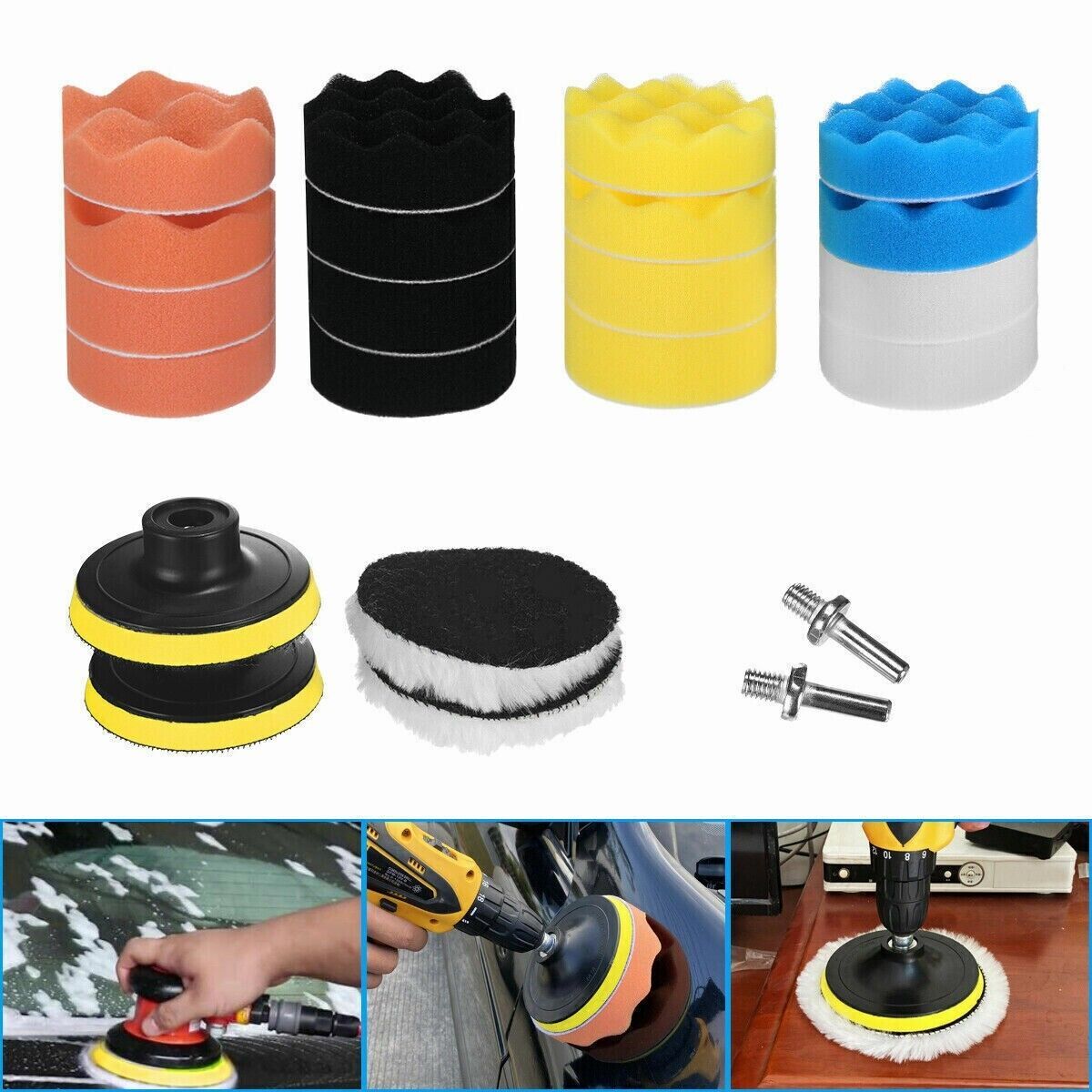 22 Car Polisher Gross Polishing Pads For Drill Sponge Buffer Waxing Buffing Kit