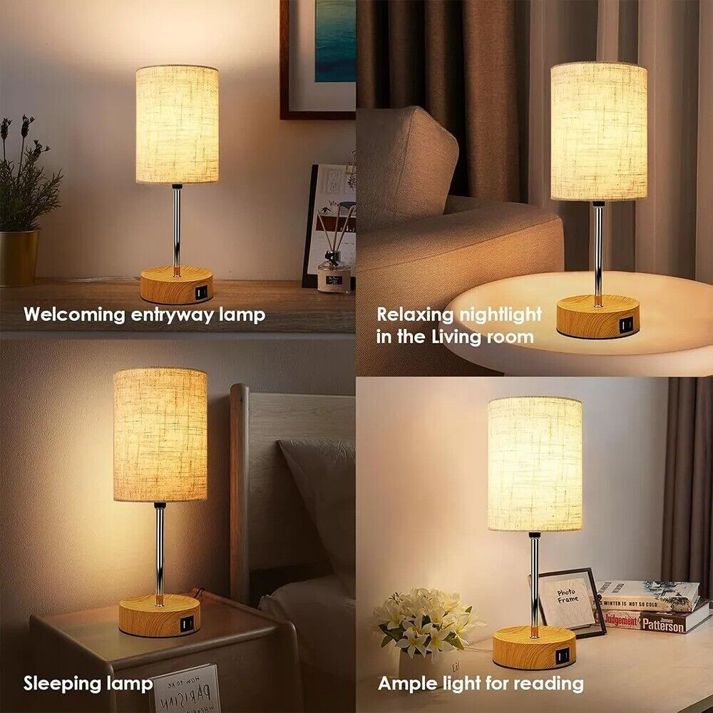 Touch Control Bedside Lamps, 3-Way Dimmable Table Lamp With USB Charging Ports