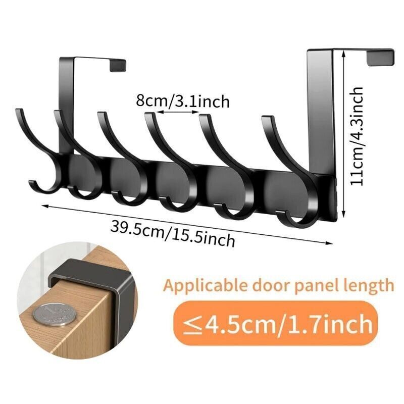Key Coat Clothes Door Holder Rack Hook Wall Mounted Hanger 6 Hooks Aluminum