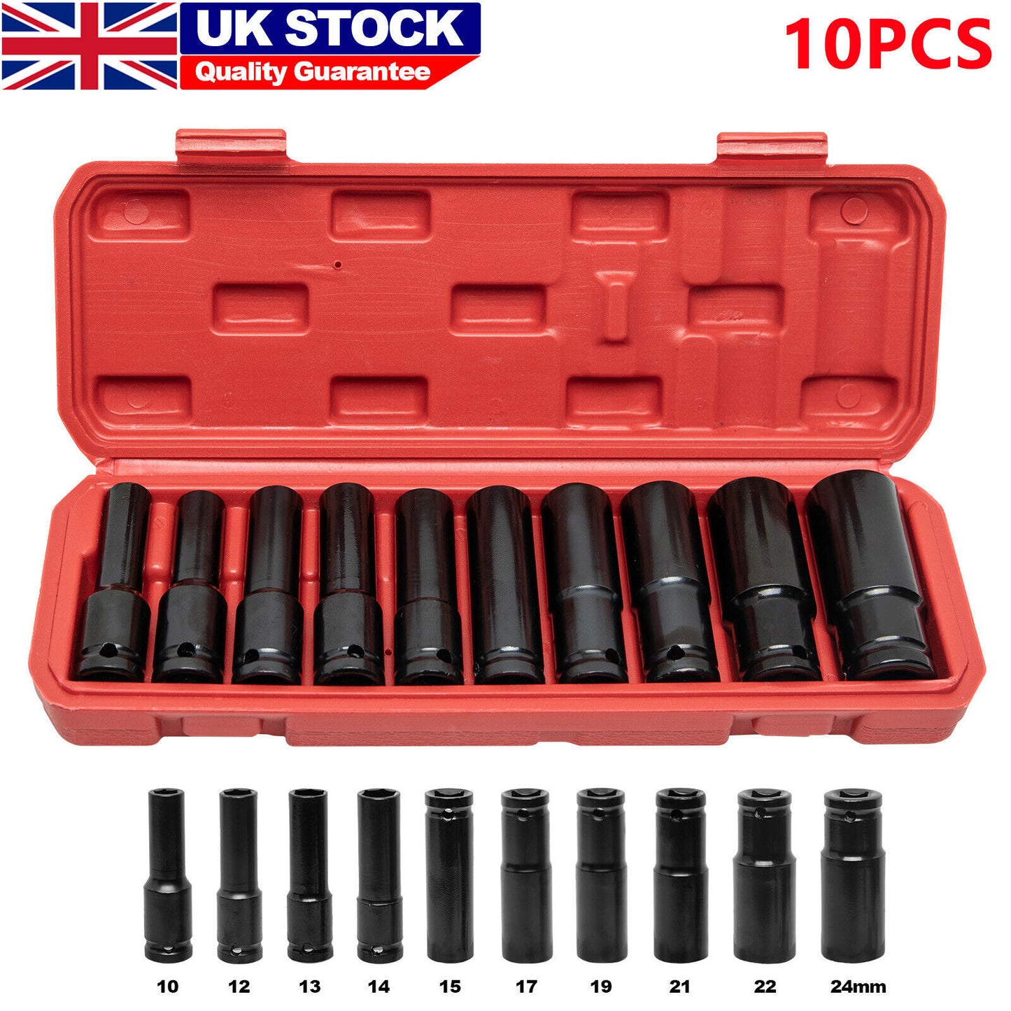 10 Deep Impact Socket Set Heavy Duty 12Drive 10-24 Metric Tool Set