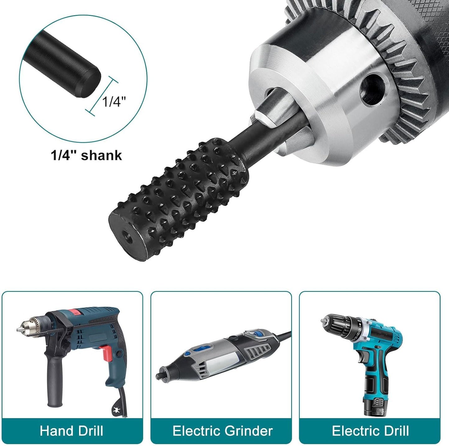 10PCS Wood Carving Rasp File Drill Bit, 1 -4inch Shank Rotary Burr Power Carving Tools For Wood Engraving Grinding