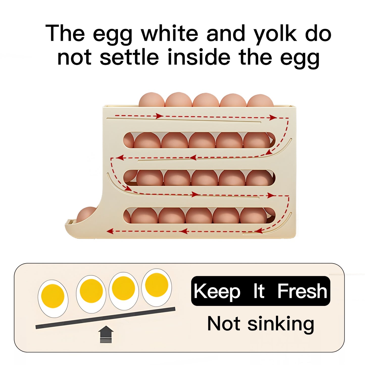 4-Tiers Auto Rolling Egg Dispenser, Space-Saving Egg Holder For Fridge And Countertop, Durable Plastic Kitchen Egg Organizer