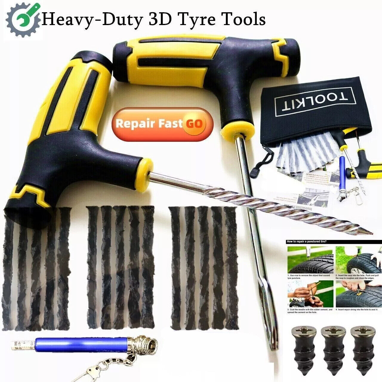22Pcs Emergency Tyre Puncture Repair Kit Car Van Motorcycle Tubeless Tire Strips