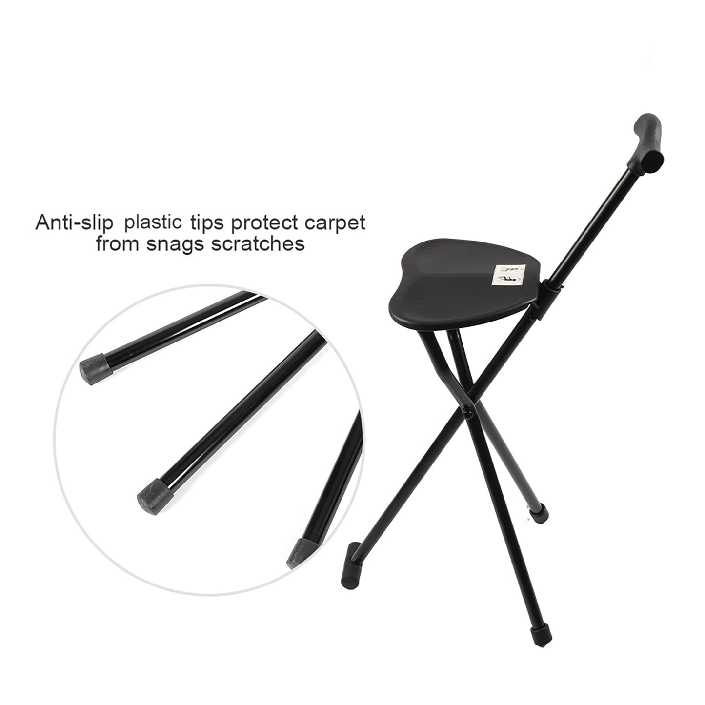 Foldable Crutch With Seat 3 Legs Handle Cane Walking Stick Unisex For Elderly