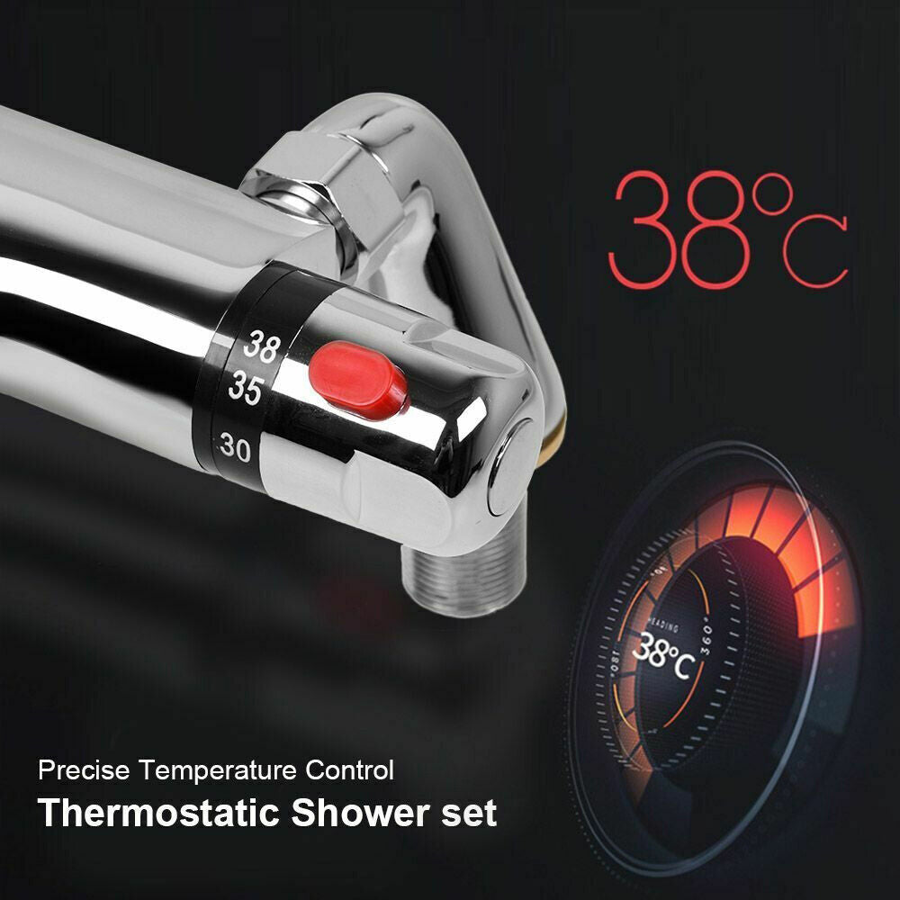 Chrome Bathroom Thermostatic Bath Shower Mixer Taps Deck Mounted Valve Bar Tap