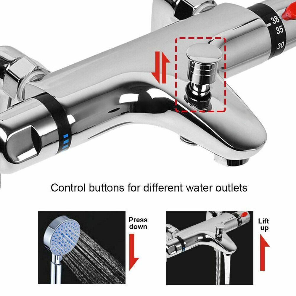 Chrome Bathroom Thermostatic Bath Shower Mixer Taps Deck Mounted Valve Bar Tap