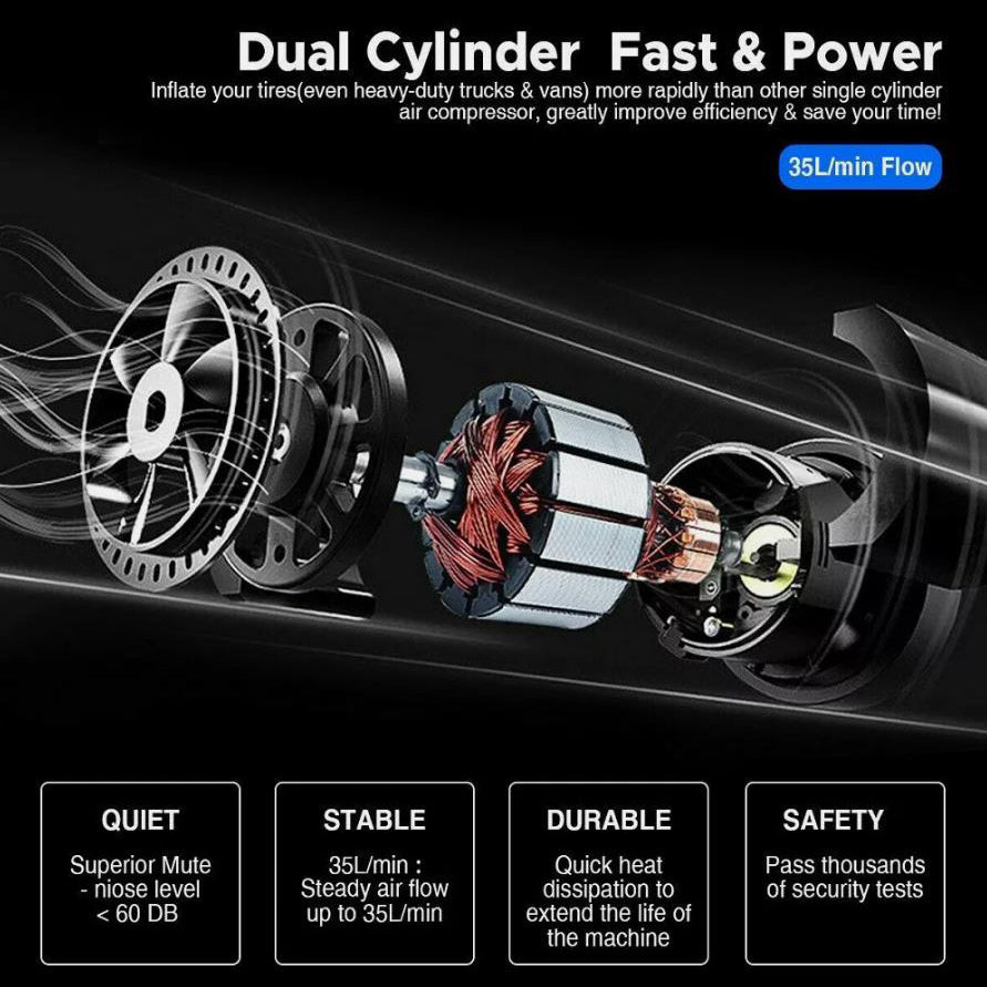 Heavy Duty 12V Electric Car Tyre Inflator 150PSI Portable Air Compressor Pump Vehicle Inflatable Pump Tools with Pressure Gauge