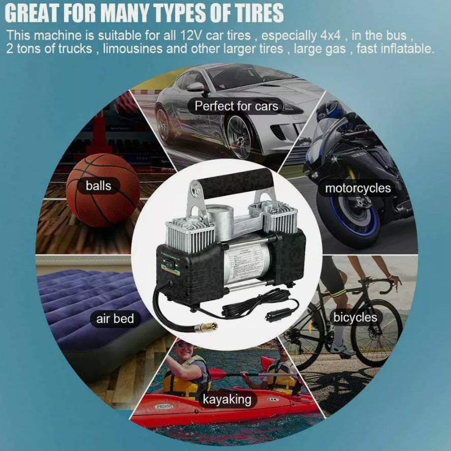 Heavy Duty 12V Electric Car Tyre Inflator 150PSI Portable Air Compressor Pump Vehicle Inflatable Pump Tools with Pressure Gauge