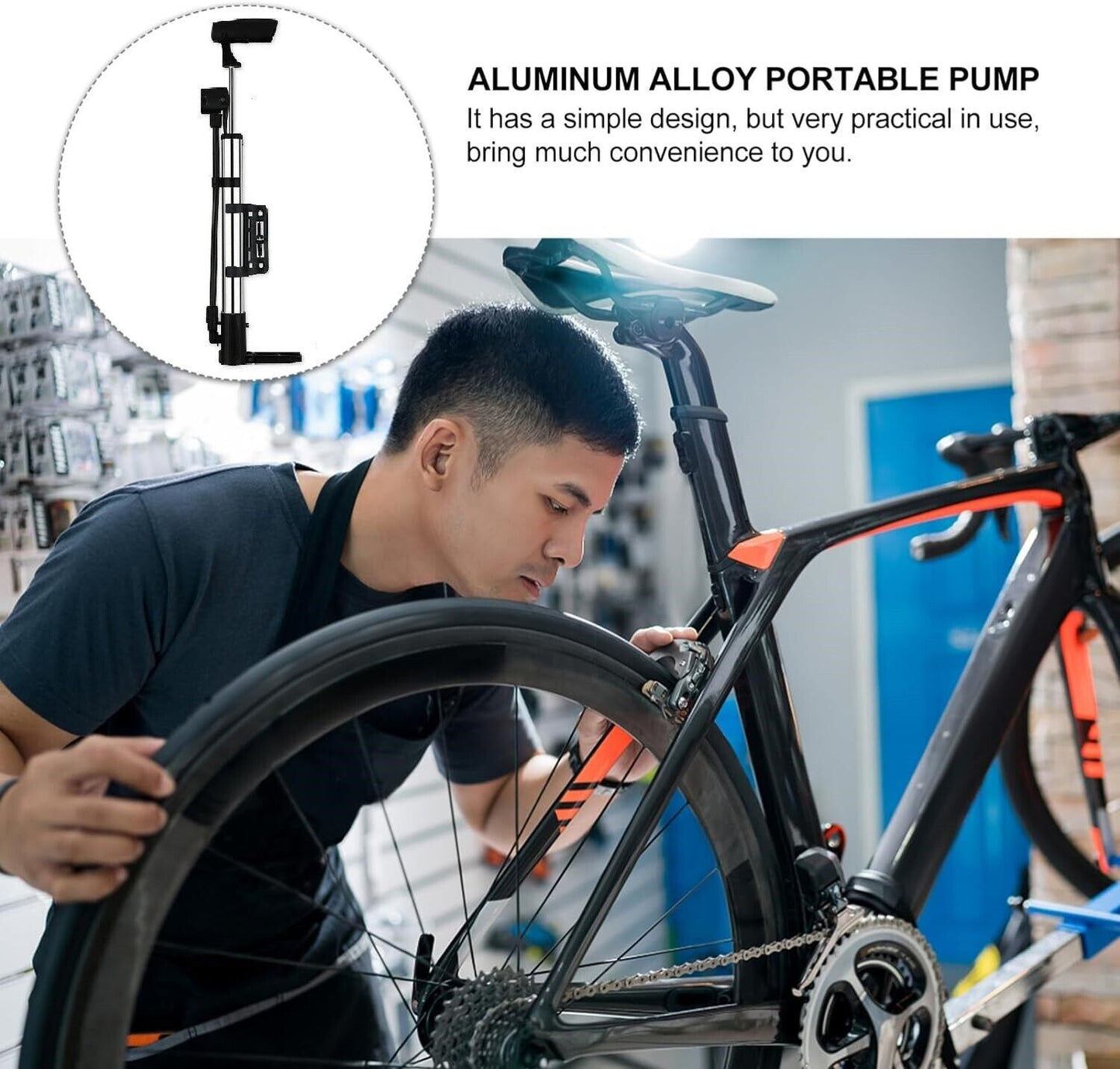 Mini Bike Portable Bicycle Tyre Inflator Hand Schrader Presta Valve