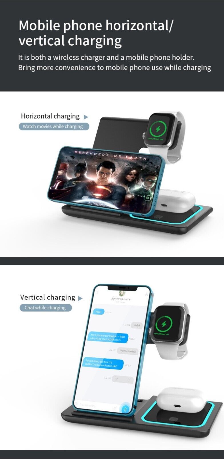 Wireless Charger 3in1 Fast Charger Dock For Watch Air Pods 16 15 14