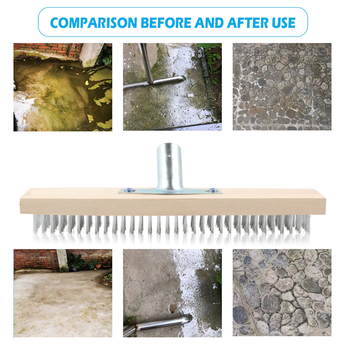 Wire Broom Head Metal Bristle Brush Outdoor Patio Cleaner Moss Algae Remover