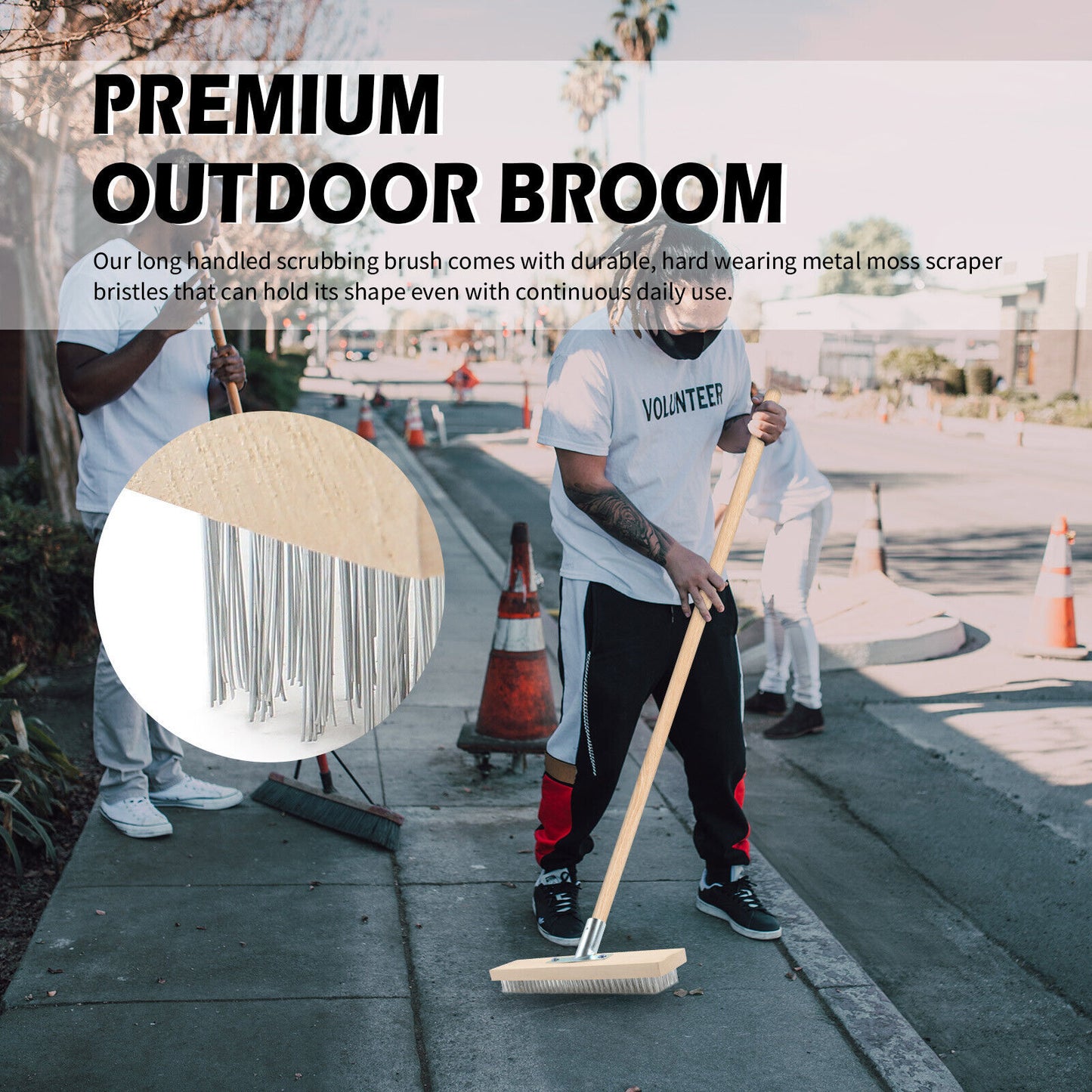 Wire Broom Head Metal Bristle Brush Outdoor Patio Cleaner Moss Algae Remover