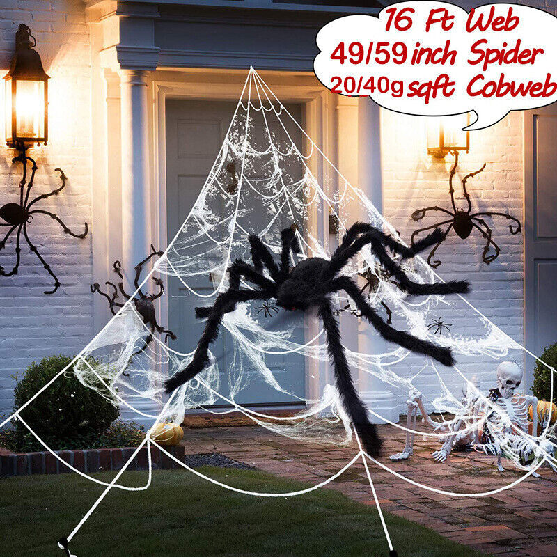 Giant Spider Web Halloween Decoration 5m With 20pcs Spiders And Large Spider
