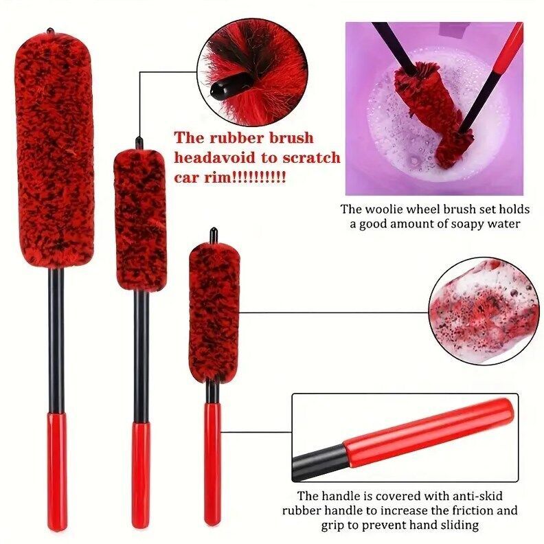 3X Set Wheel Woolies Luxury Super Plush Soft Alloy Wheel Cleaning Brush Kit UK