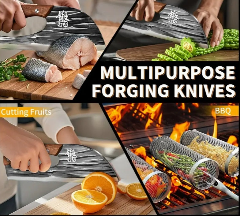 Hand Forged Bone Cutter Kitchen Knife, High-Carbon Stainless Steel, Ergonomic Handle, Dual-Use Slicer, Lightweight, Easy to Clean