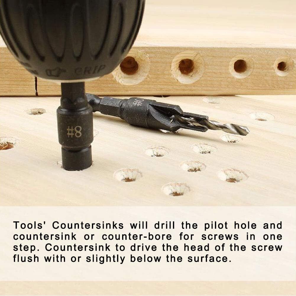 6PCS HSS Countersink Drill Bit Set Hex Shank Woodworking Pilot Screw Holes