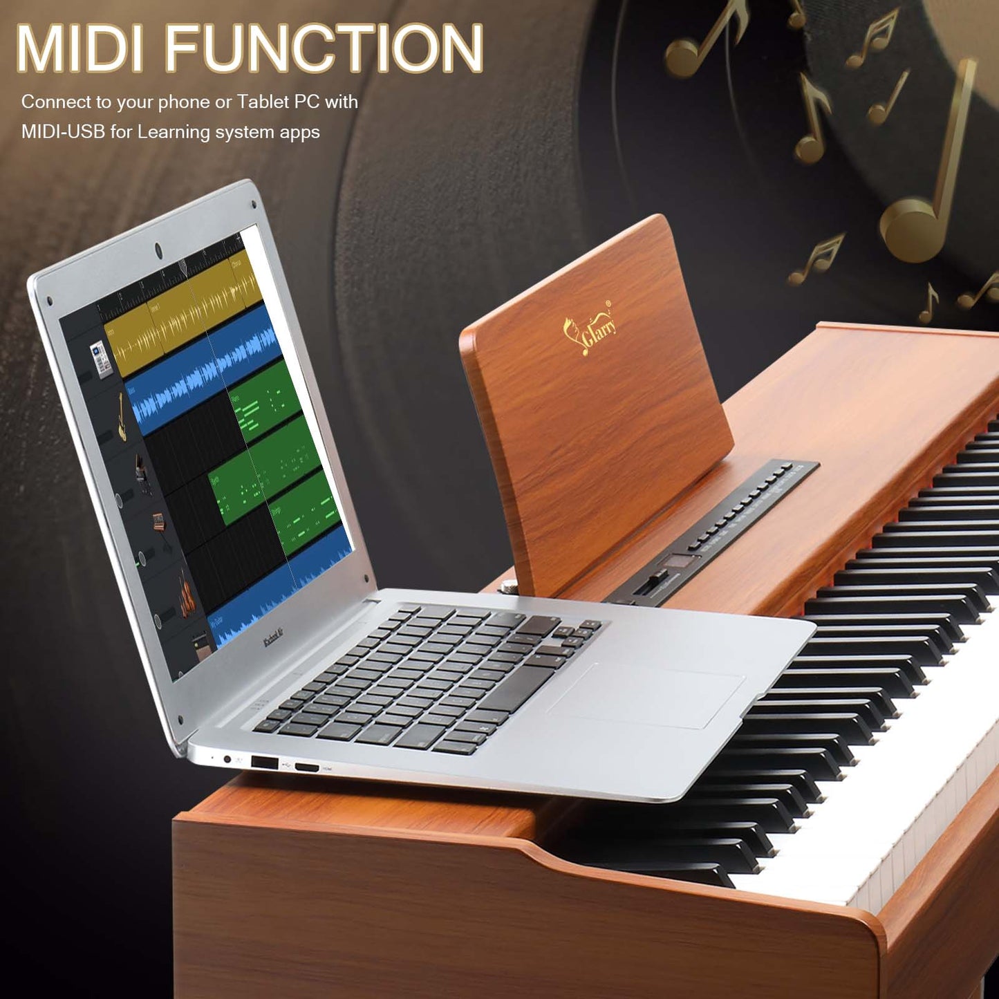 【Do Not Sell on Amazon】 GDP-104 88 Keys Full Weighted Keyboards Digital Piano with Furniture Stand, Power Adapter, Triple Pedals, Headphone, for All Experience Levels Walnut
