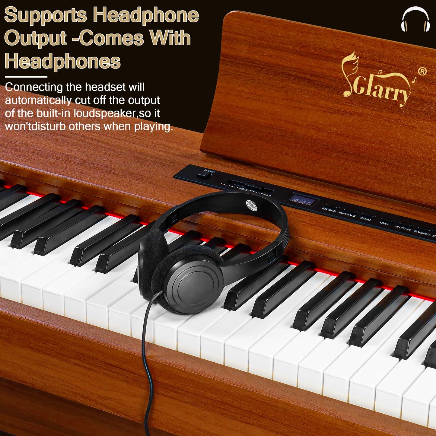 【Do Not Sell on Amazon】 GDP-104 88 Keys Full Weighted Keyboards Digital Piano with Furniture Stand, Power Adapter, Triple Pedals, Headphone, for All Experience Levels Walnut