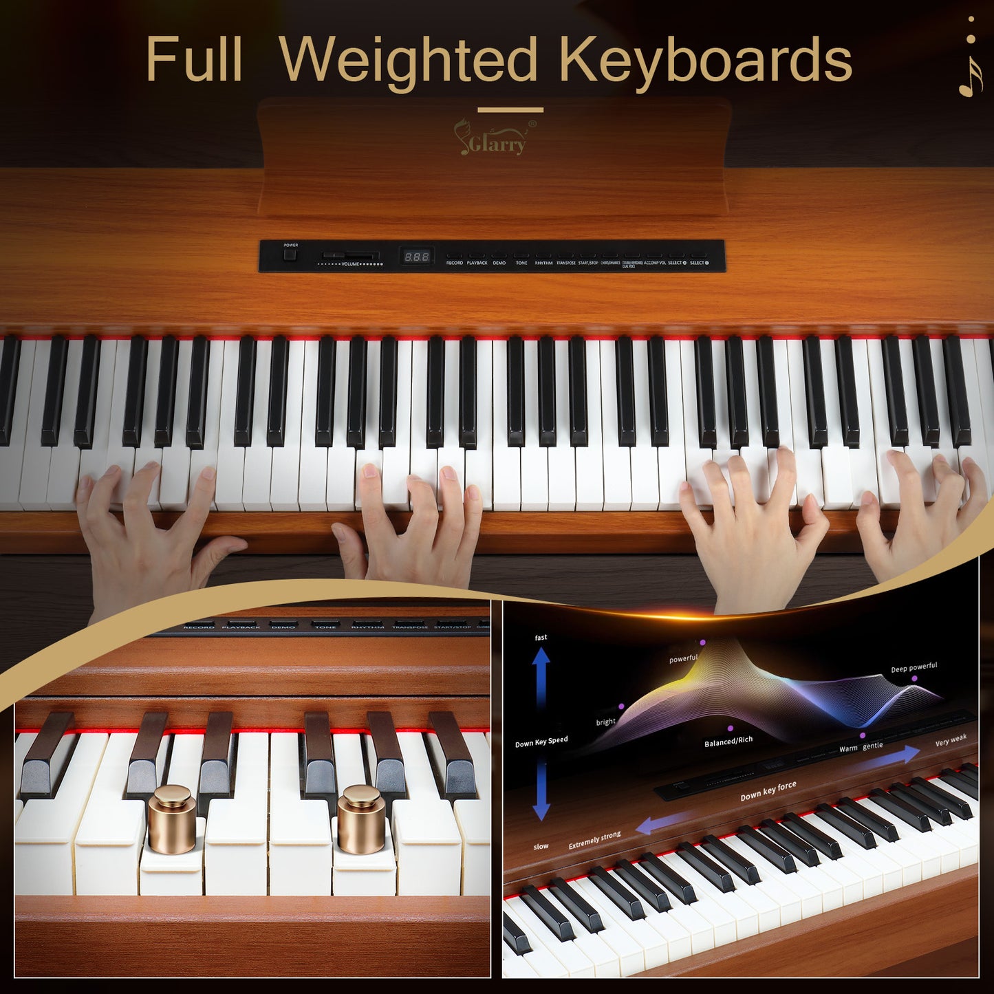 【Do Not Sell on Amazon】 GDP-104 88 Keys Full Weighted Keyboards Digital Piano with Furniture Stand, Power Adapter, Triple Pedals, Headphone, for All Experience Levels Walnut