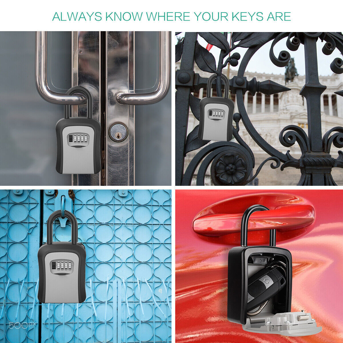 4 Digit Combination Key Safe Lock Box Wall Mount Security Storage Case Organizer
