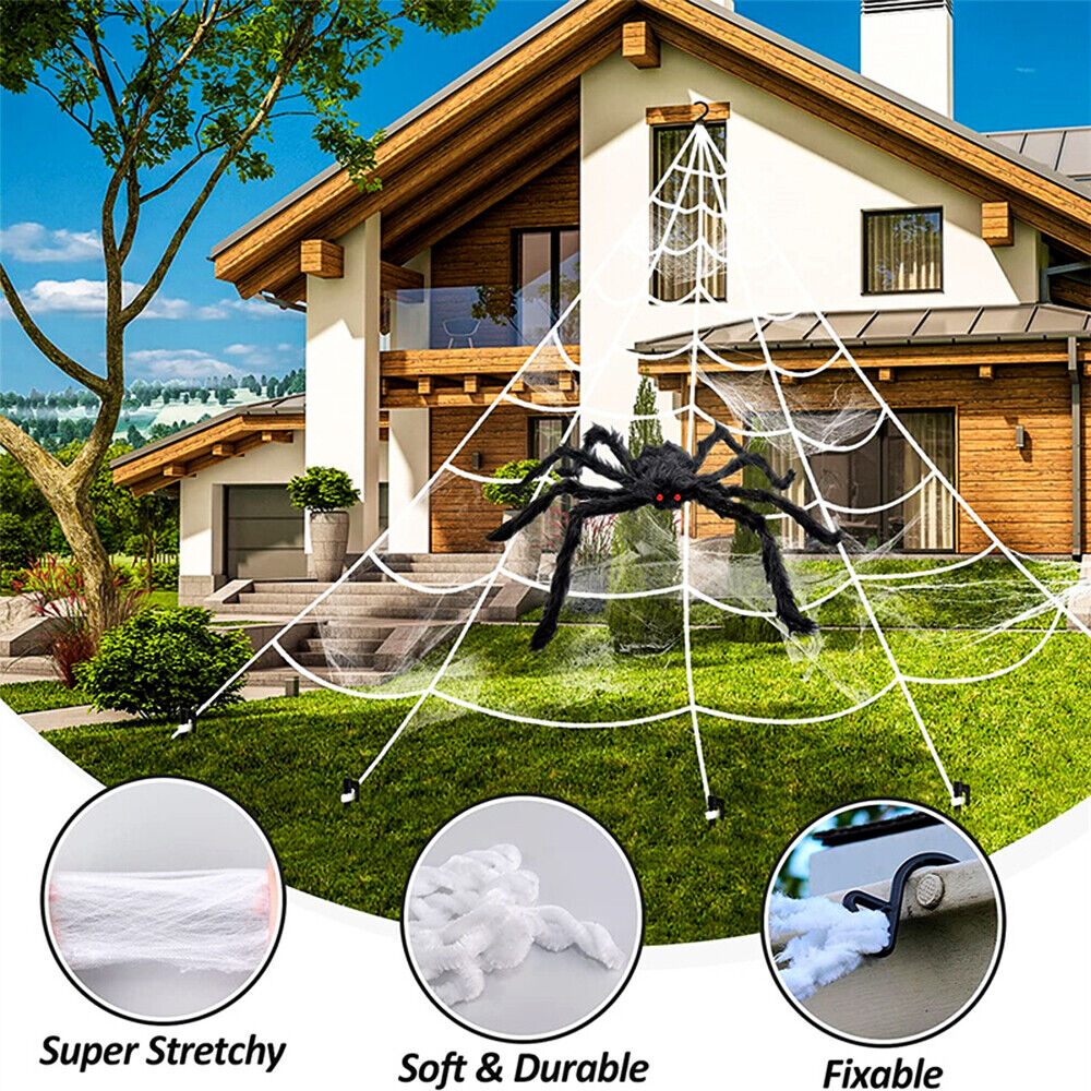 Giant Spider Web Halloween Decoration 5m with 20pcs Spiders and Large Spider