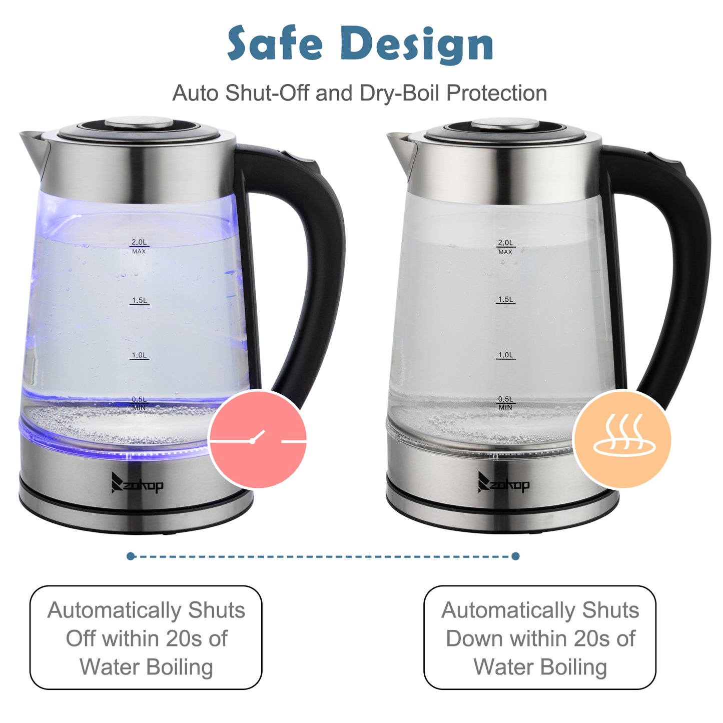 【Old Code:42128382】 HD-250 220V 2000W 2L Blue Glass Electric Kettle