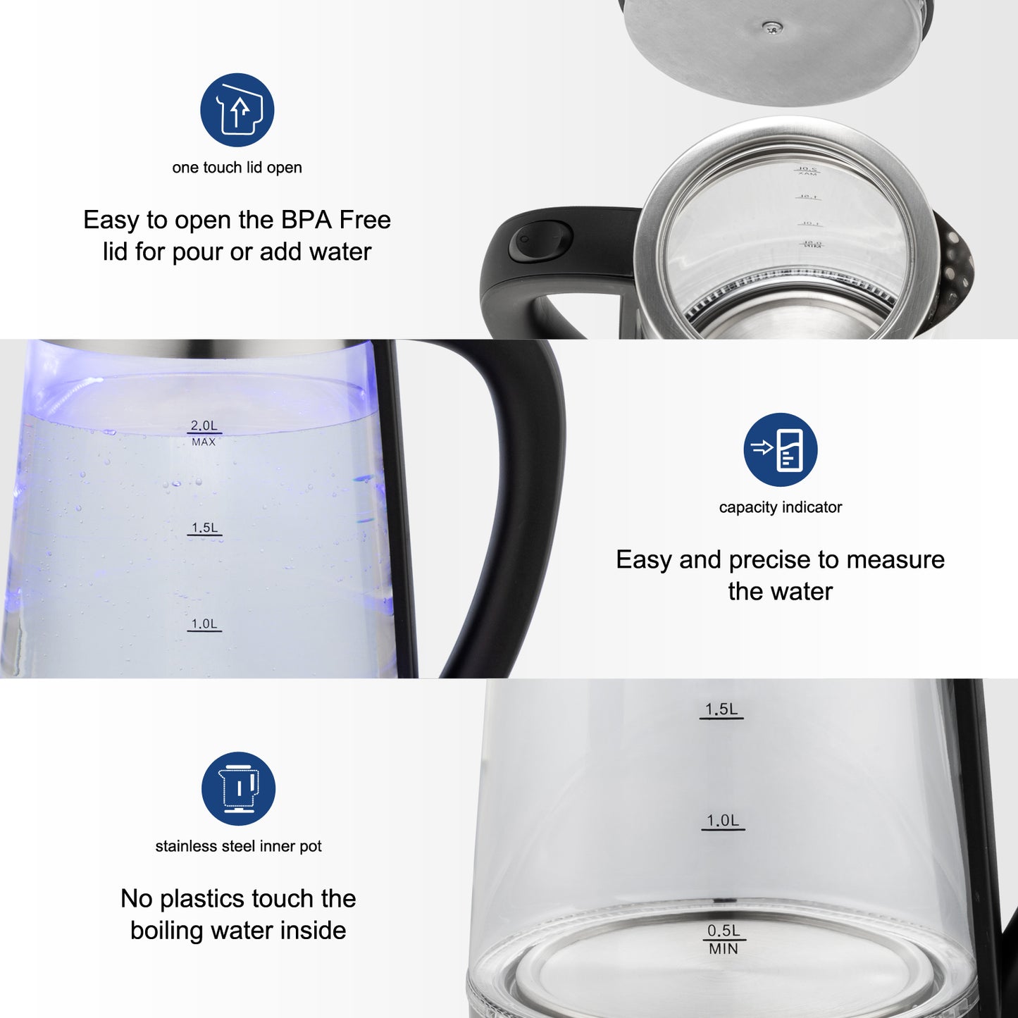 【Old Code:42128382】 HD-250 220V 2000W 2L Blue Glass Electric Kettle