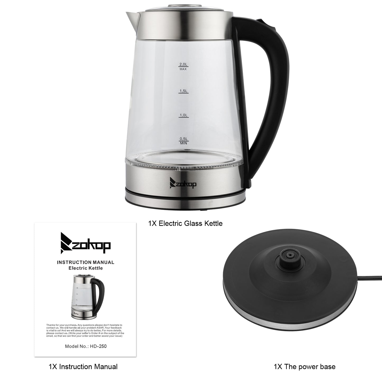 【Old Code:42128382】 HD-250 220V 2000W 2L Blue Glass Electric Kettle