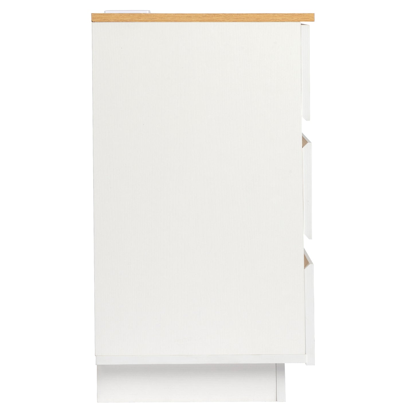 Embossed White + Embossed Oak E1 Particleboard 12MM Handle-free 38*32*56cm 3 drawers Bedside table British standard socket 1pc
