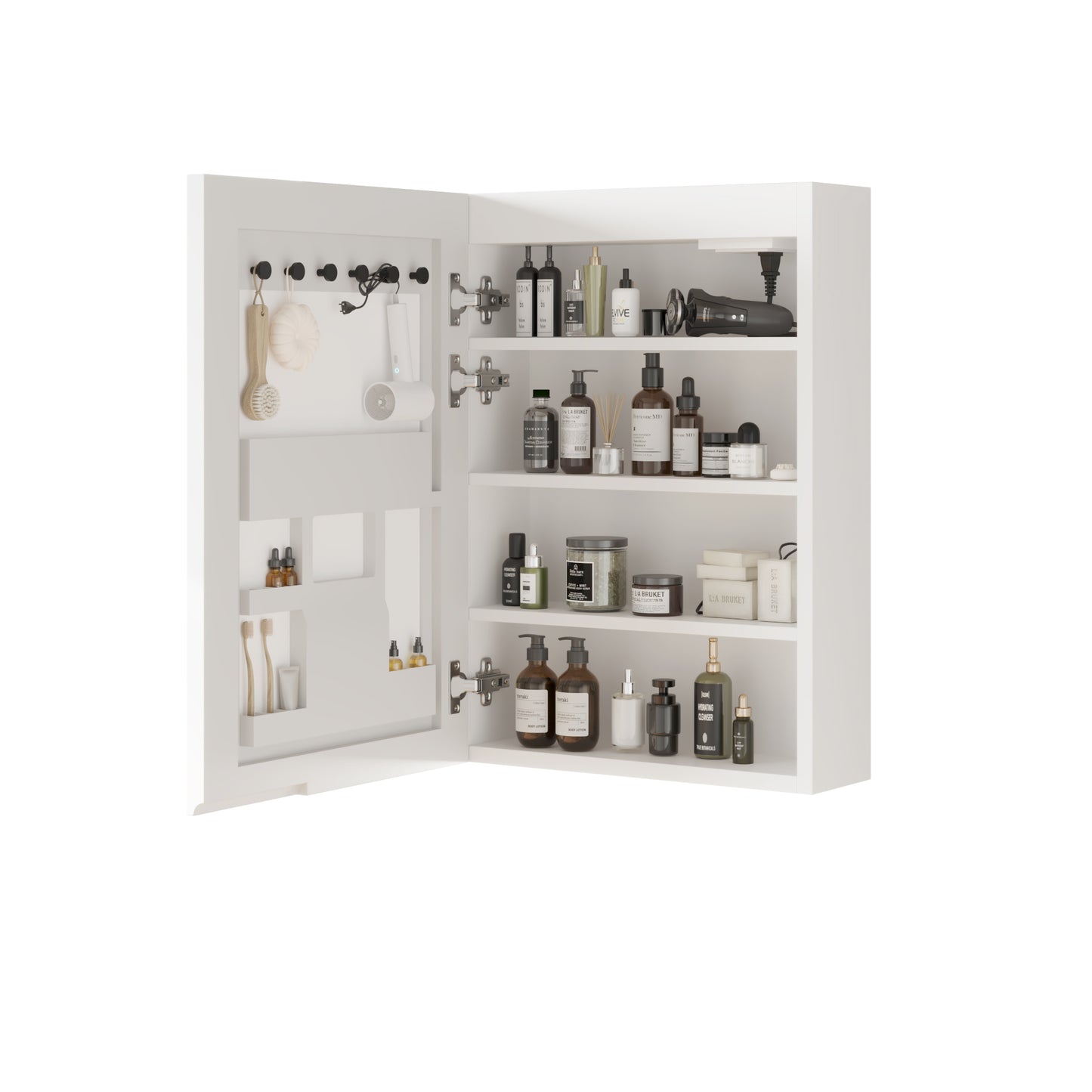White LED Mirror Cabinet (20*28 inches),1 Door, 4 Shelves, with Time & Temperature Display, Three-color Lighting, Adjustable Brightness, Power-off Memory