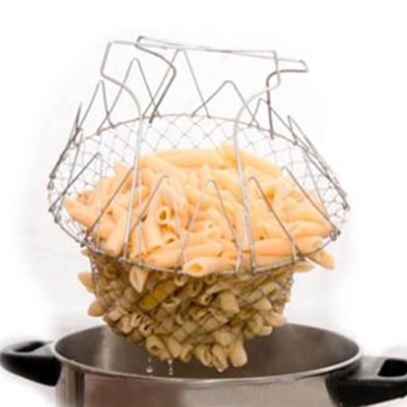 Foldable Steam Rinse Strain Fry Chef Basket Magic Mesh Basket Strainer Net Kitchen Cooking Tool Multifunction