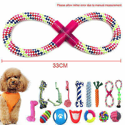 15X Tough Dog Toys Bundle Chew Rope Knot Ball Squeakers Pet Puppy Teething UK