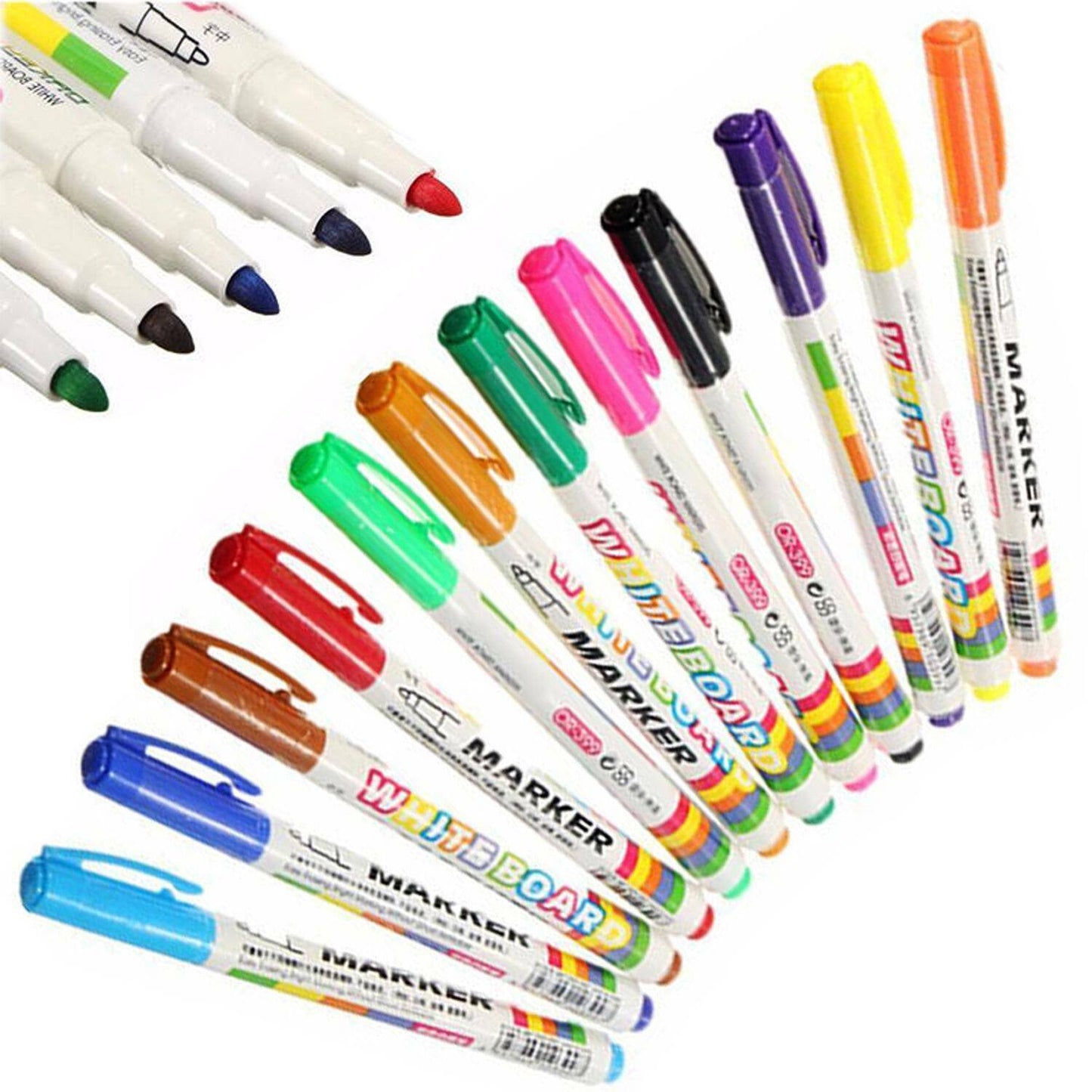 12 X Mixed Colour White Board Pens Bright Markers Fine Bullet Tip Easy Dry Wipe