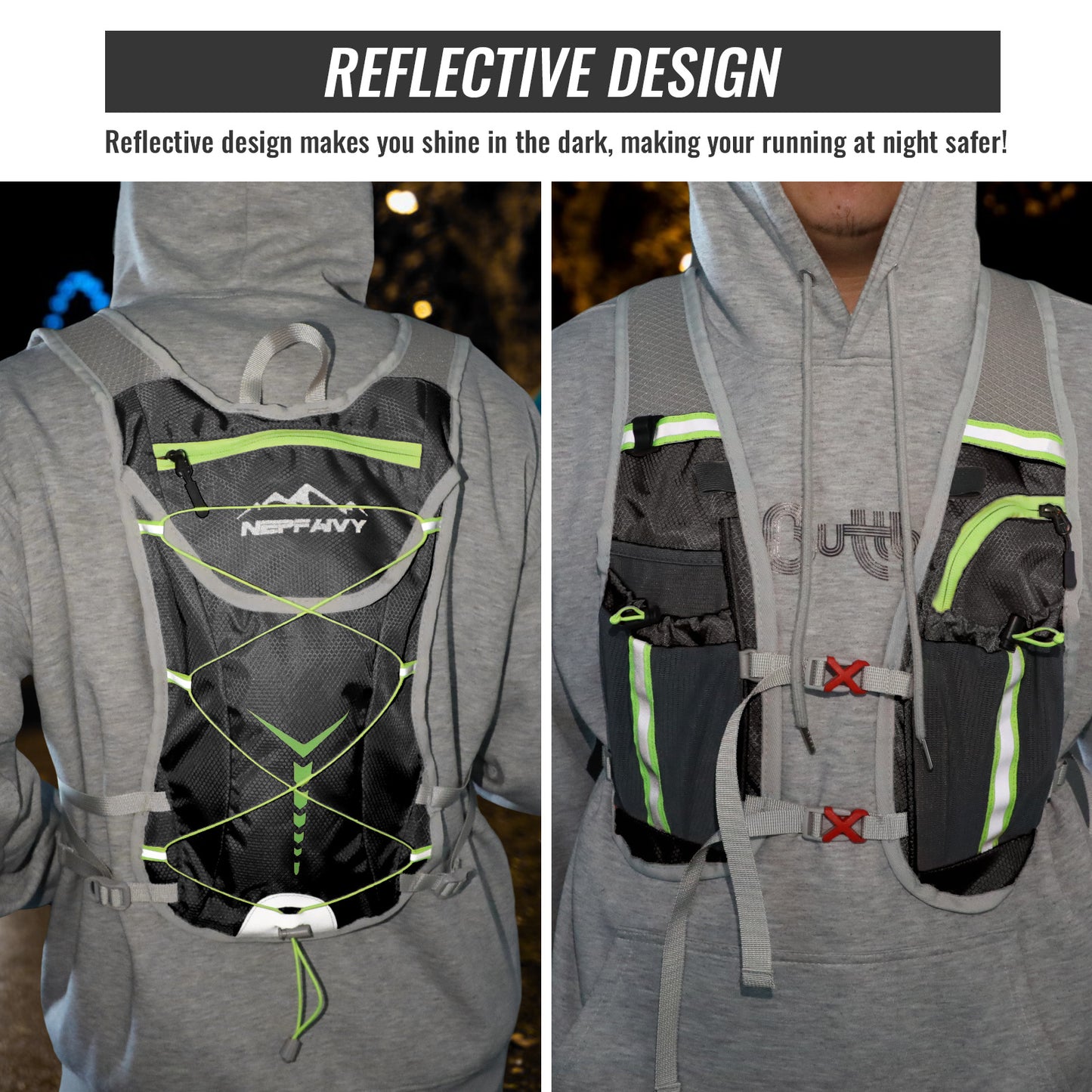 Nepfaivy Running Vest Hydration Backpack - Lightweight And Reflective Running Hydration Vest With Multi-pouches, Breathable And Adjustable Running Backpacks For Outdoor Running Cycling Climbing
