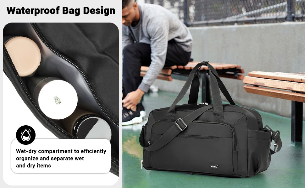 Kono Sports Duffle Bag with Shoes Compartment and Shoulder Strap Waterproof Gym Bag for Men and Women