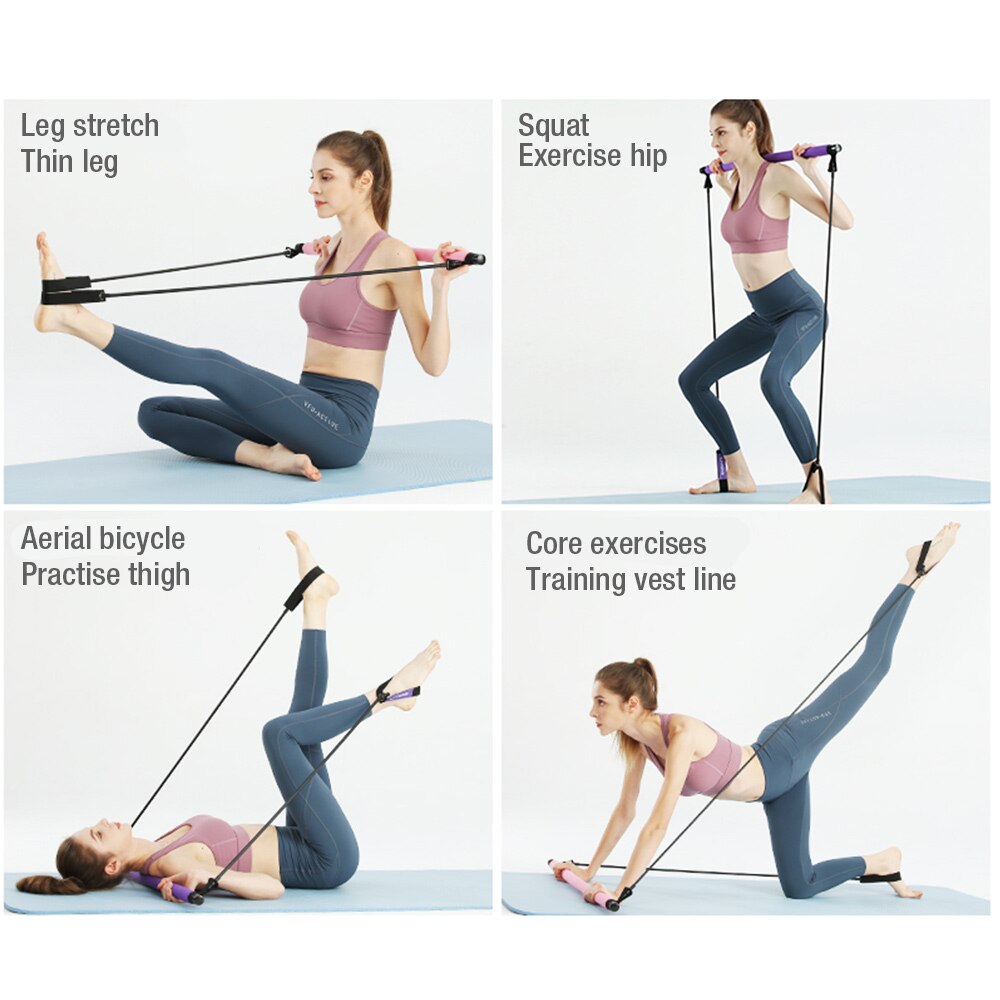 Fitness Pilates Bar Kit with Resistance Band Portable Fitness Pilate Stick Crossfit Bodybuild Yoga Elastic Band Exercise Workout