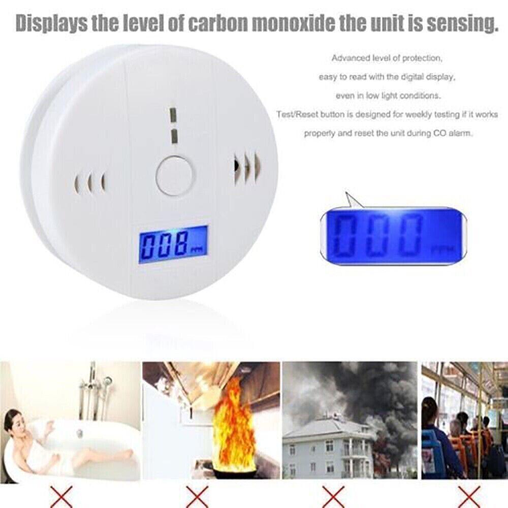 2x Carbon Gas Detector Warning Alarm Sensor LED Digital Battery Powered New 2024