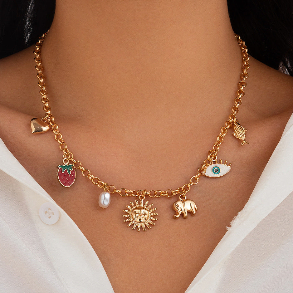 Ocean style fish tail imitation pearl tassel necklace necklaces beach starfish shell pendant accessories