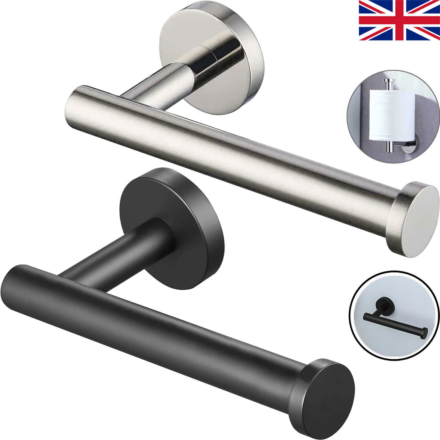 Wall Mounted Toilet Roll Holder Tissue Paper Stand Bathroom Bar Square UK
