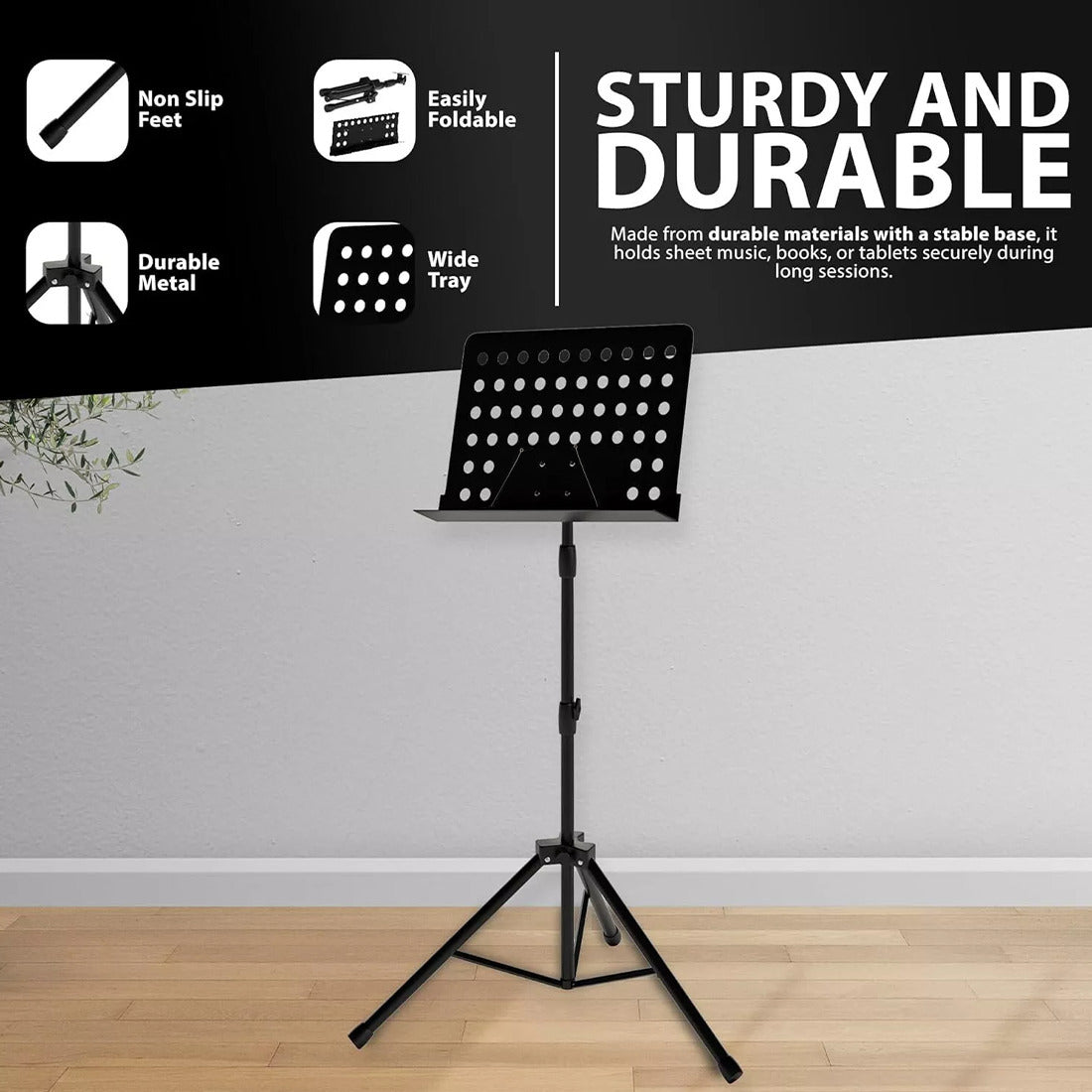 Heavy Duty Orchestral Music Stand Folding Adjustable Sheet Stand Tripod Base