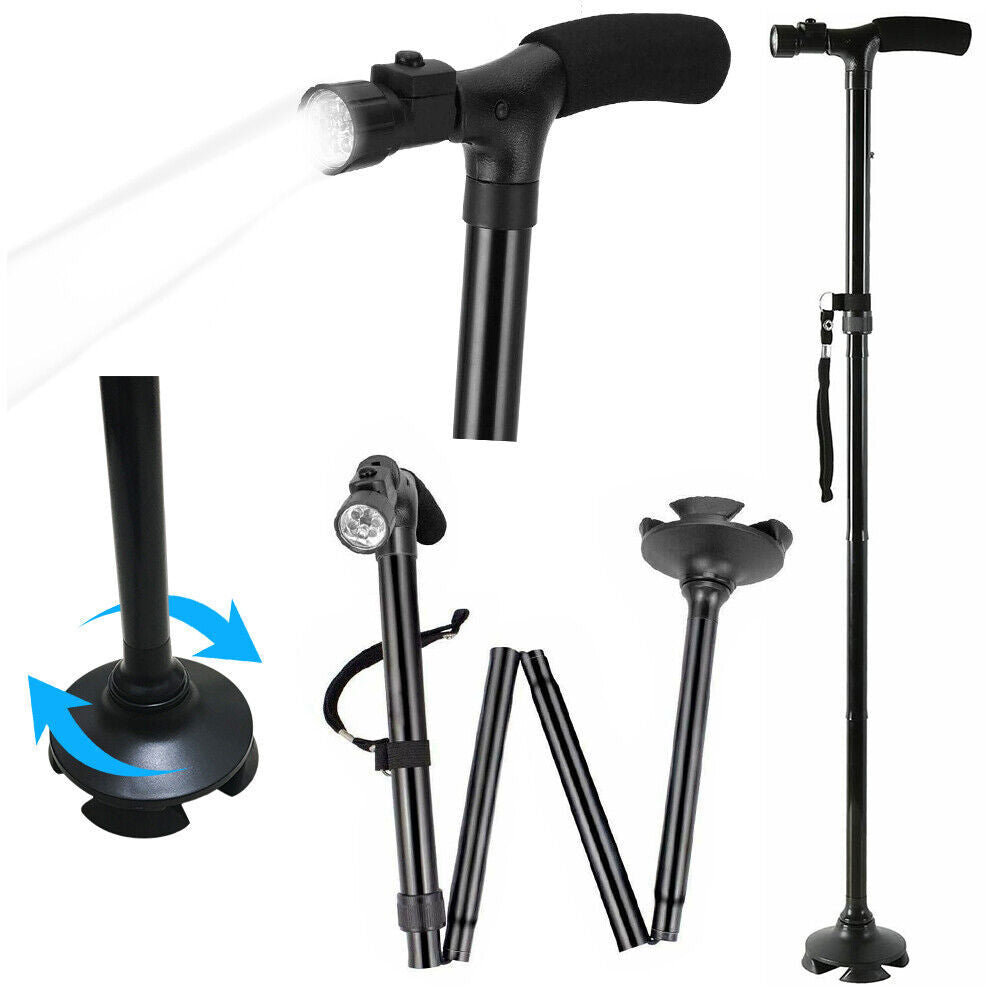 Collapsible Safety LED Walking Stick Adjustable Travel Hiking Cane Trekking Pole