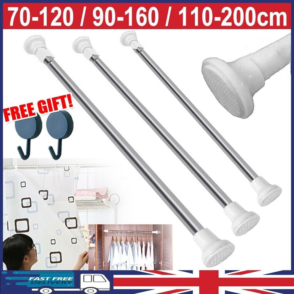 Heavy Duty Extendable Telescopic Shower Curtain Pole Rail Rod Bath Door Window