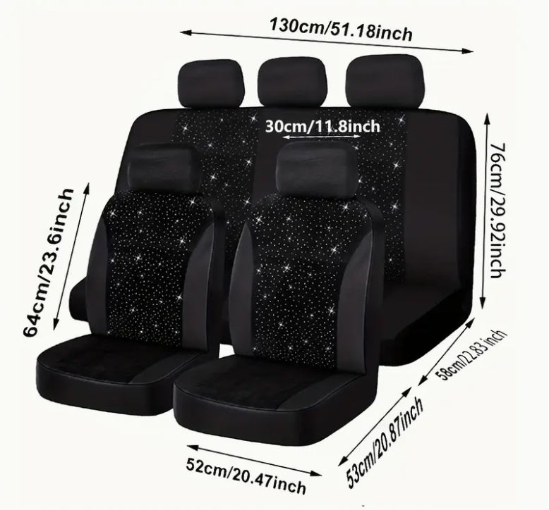 Five-seater Black Rhinestone Car Seat Cover