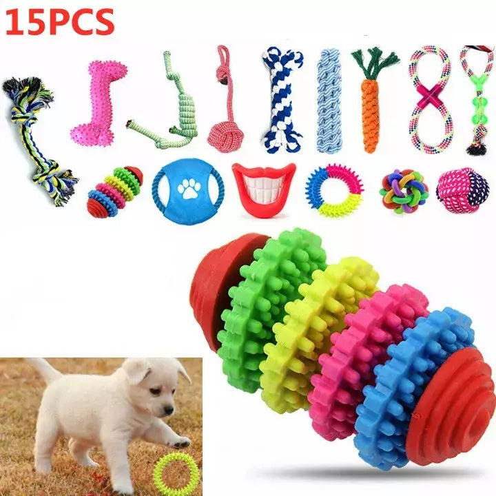 15X Tough Dog Toys Bundle Chew Rope Knot Ball Squeakers Pet Puppy Teething NEW