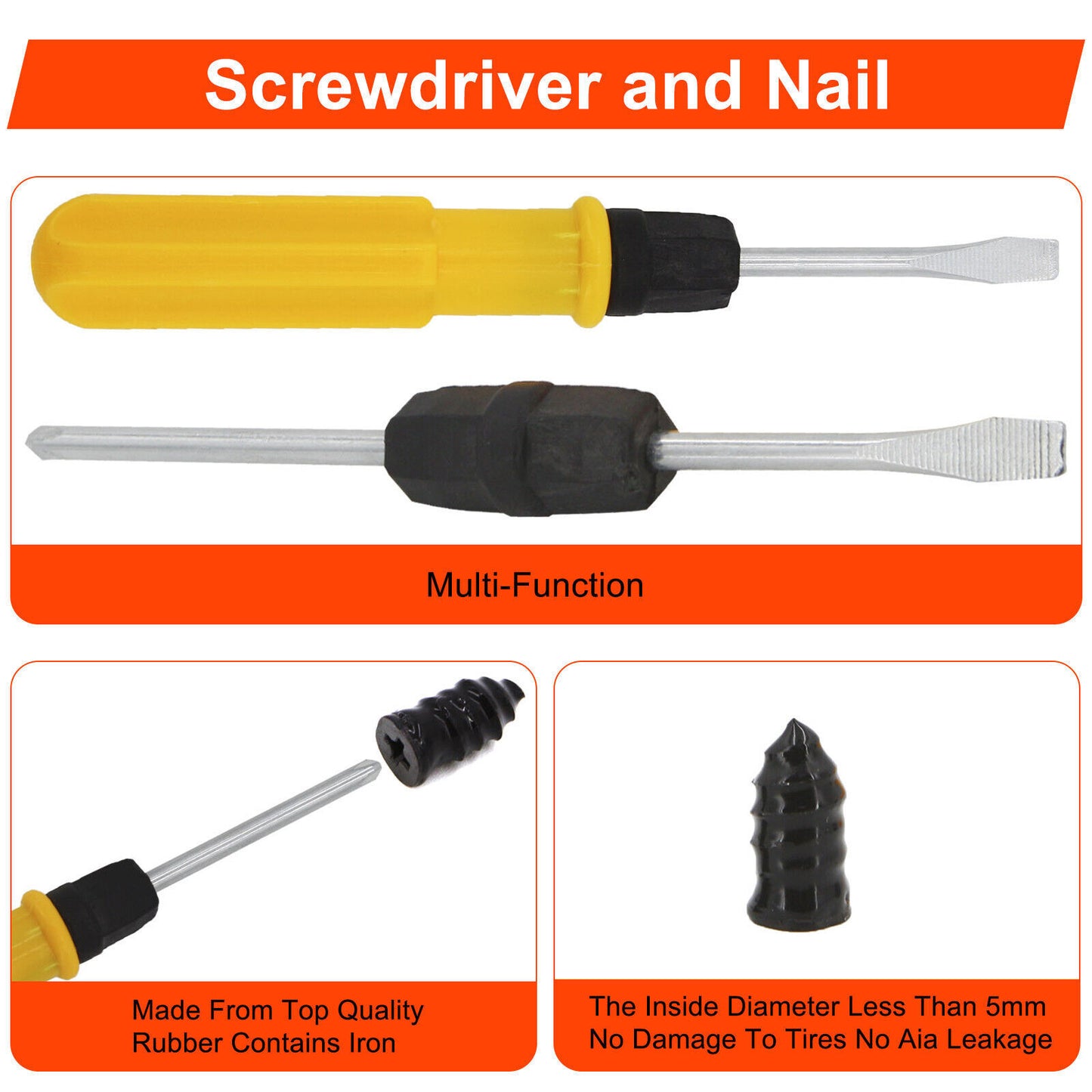 65PCS TYRE PUNCTURE REPAIR TOOL KIT MOTORCYCLE CAR VAN EMERGENCY TUBELESS TIRE