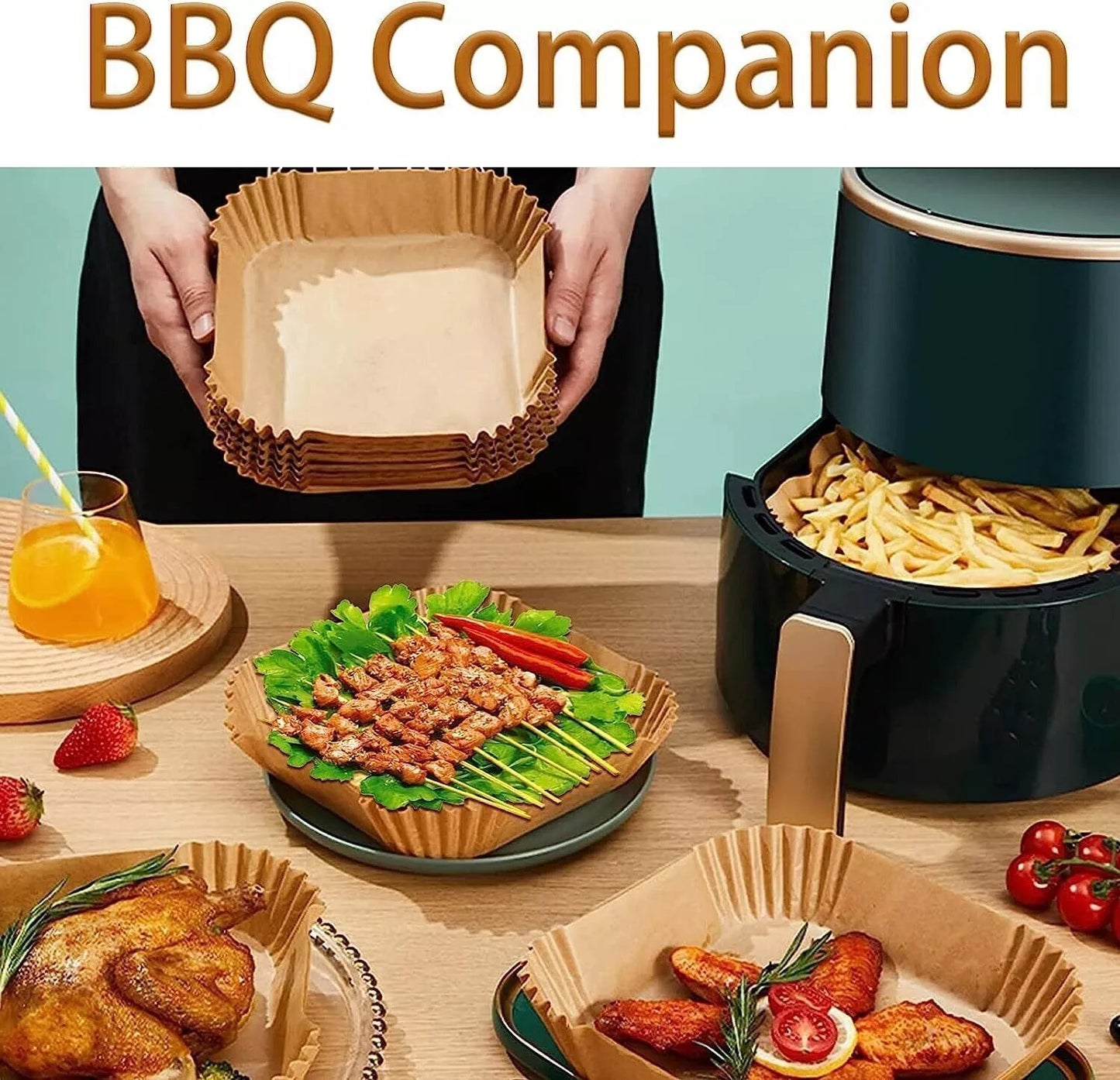100PCS Air Fryer Liners Disposable Paper 6.3' Non Stick For Roasting Baking UK