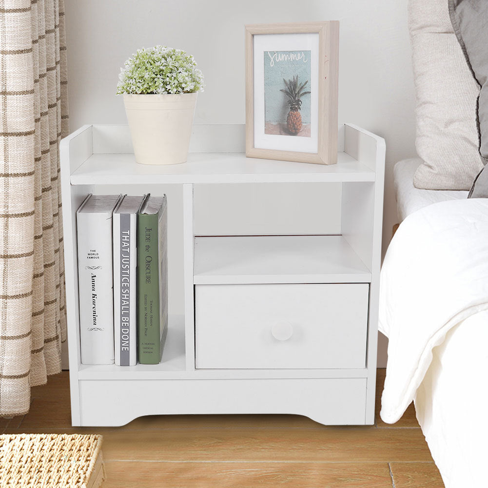 Bedroom Bedside Table Night Stand Cabinet With Drawer Home Storage Organizer White